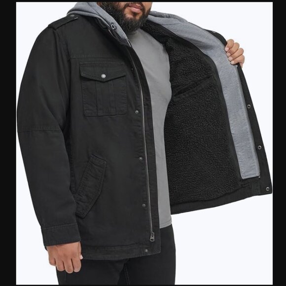 NWT Levi's Men's Washed Cotton Military Jacket with Removable Hood, 4XL - Picture 8 of 13
